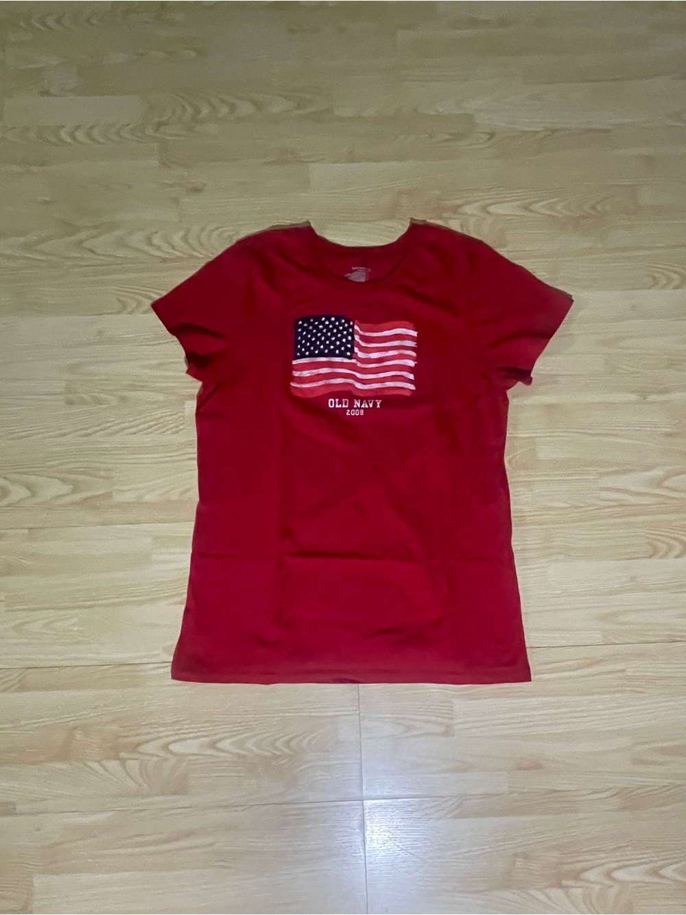 Women’s Old Navy Red T-Shirt with Flag Graphic